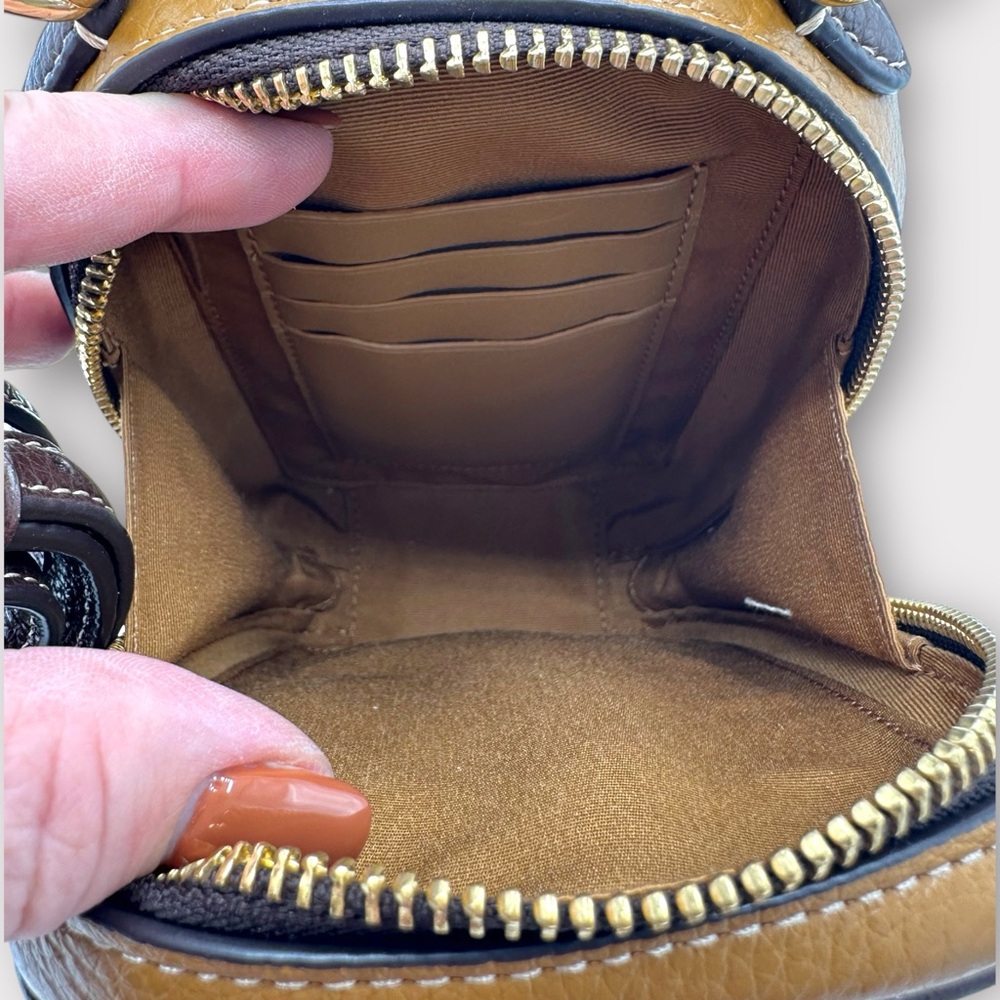 Coach Eva Phone Crossbody – Colorblock Pebble Leather – Tan/Beige - Picture 11 of 15